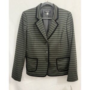 NWT Nine West‎ Green Black Striped Blazer Jacket Velvet Trim Womens Size 10